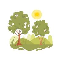 Peaceful part of forest tree concept background, cartoon style vector