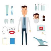 Medical dental. Dentist in his office with instruments. Vector illustrations and icons.