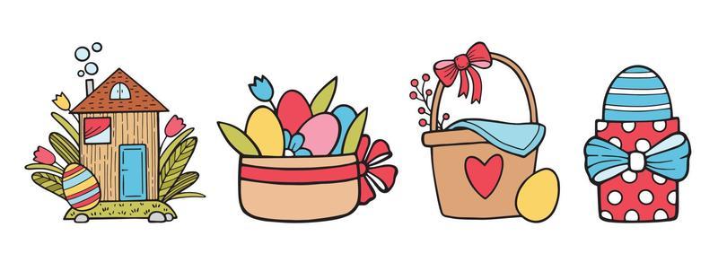 Easter spring holiday, happy easter icon set