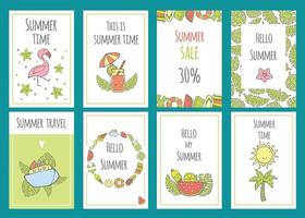 Summer set of sale banner templates with cute hand drawn design elements, handwritten lettering and textures. Vector illustration for your web design. Summertime.