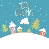 Merry Christmas village with snow fall in the night background. vector