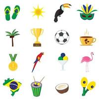 Brazil. Summer. Set of flat icons. Cartoon and flat style. Vector illustration.