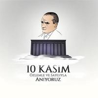 ilustración vectorial. 10 kasim fecha conmemorativa 10 de noviembre día de la muerte mustafa kemal ataturk, primer presidente de la república turca. traducción al turco. 10 de noviembre, respeta y recuerda. vector