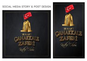 vector illustration. 18 mart canakkale zaferi national holiday , 1915 the day the Ottomans victory Canakkale Victory Monument. victory of Canakkale happy holiday