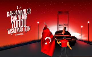 vector illustration. Turkish holiday . Translation from Turkish, The Democracy and National Unity Day of Turkey, veterans and martyrs of 15 July. With a holiday