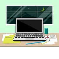 Vector creative design, Laptop on table desk with window background.