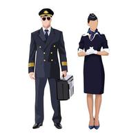 Pilot and stewardess in uniform on a white background - Vector