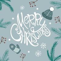 Merry Christmas calligraphy lettering isolated on light web background with holiday elements - Vector