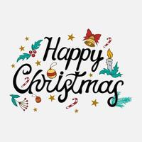 Feliz Navidad letras de caligrafía aisladas sobre fondo blanco web con elementos de vacaciones - vector