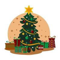 Christmas tree with many holiday gifts, waiting for the holiday - Vector