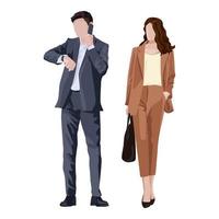 Businessman and businesswoman in strict clothes for negotiations on a white background - Vector