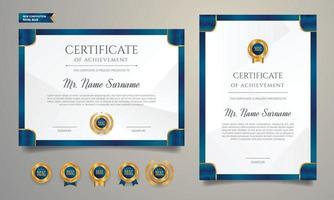 Diploma certificate border template with luxury color and badges vector