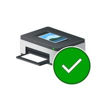 Volumetric printer with check mark icon for personal computer or system unit vector