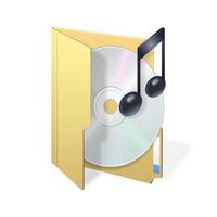 Carpeta de archivo de computadora con disco compacto e icono de música aislado sobre fondo blanco. vector