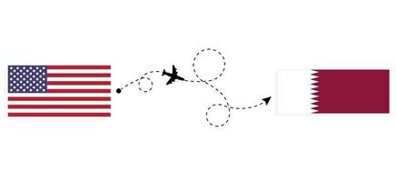 vuelo y viaje desde EE.UU. a qatar en avión de pasajeros concepto de viaje vector