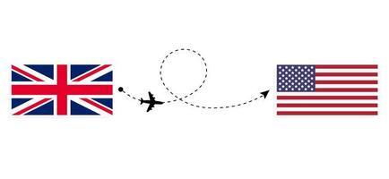 Flight and travel from United Kingdom of Great Britain to USA by passenger airplane vector