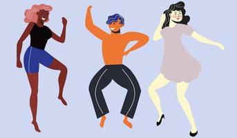 Happy people of different ethnicity dance and jump for joy. The concept of peace, love and happiness to be a woman. Vector illustration on white background