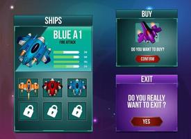 Space shooter game ui menu popups  sci fi theme vector