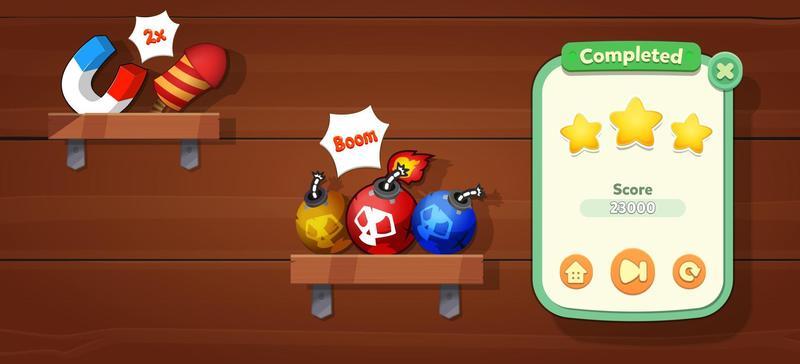 Casual Game UI menu popups with buttons and game assets