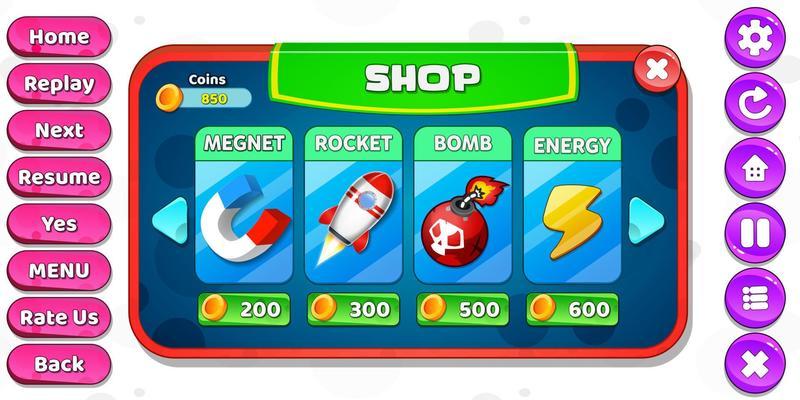 Casual Game UI menu popups with buttons and game assets