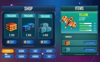 Space shooter game ui menu popups  sci fi theme vector