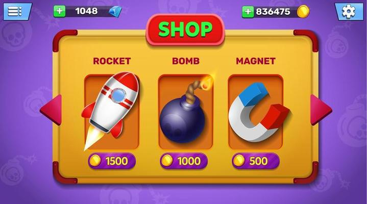 Game UI menu popups with buttons and game assets