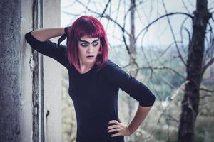 girl model in black with pink hair photo