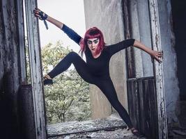 girl model in black with pink hair photo