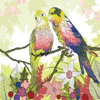 Beautiful floral and pair of budgies wallpaper vector
