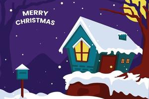 Christmast Village at Nigh Flat Design vector