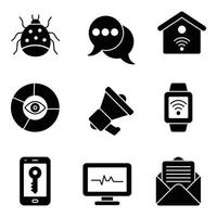 Surveillance Glyph Icons Set vector