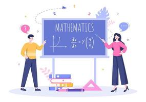 aprendizaje de las matemáticas de la educación y el conocimiento ilustración vectorial de dibujos animados de fondo. ciencia, tecnología, ingeniería, fórmula o matemáticas básicas vector