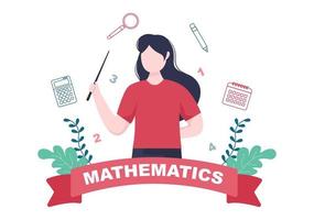 Learning Mathematics of Education and Knowledge Background Cartoon Vector Illustration. Science, Technology, Engineering, Formula or Basic Math