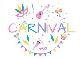 Ilustración de vector de fondo de celebración de carnaval feliz. festival de personas con fiesta colorida, confeti, baile, música y disfraces brillantes para póster