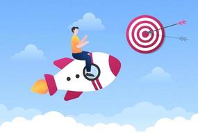 Startup Target of Business Development Process, Innovation Product, Launch, Shoot Arrows and Goal Achievement in Flat Vector Illustration