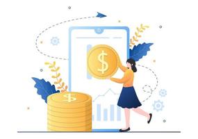 Cryptocurrency Wallet App on Mobile of Blockchain Technology, Bitcoin, Money Market, Altcoins or Finance Exchange with Credit Card in Flat Vector Illustration