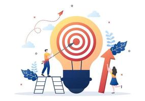 Startup Target of Business Development Process, Innovation Product, Launch, Shoot Arrows and Goal Achievement in Flat Vector Illustration