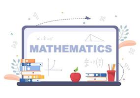 Learning Mathematics of Education and Knowledge Background Cartoon Vector Illustration. Science, Technology, Engineering, Formula or Basic Math