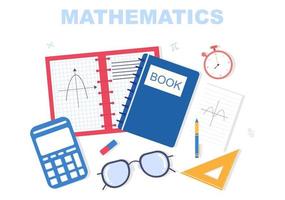 aprendizaje de las matemáticas de la educación y el conocimiento ilustración vectorial de dibujos animados de fondo. ciencia, tecnología, ingeniería, fórmula o matemáticas básicas vector