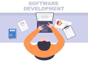 Software Development and Programming Code on Computer Vector Illustration for Technology, Engineer Team, coding, Marketing Material, Business and Presentation