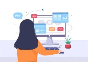 Software Development and Programming Code on Computer Vector Illustration for Technology, Engineer Team, coding, Marketing Material, Business and Presentation