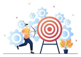 Startup Target of Business Development Process, Innovation Product, Launch, Shoot Arrows and Goal Achievement in Flat Vector Illustration