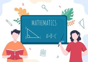 aprendizaje de las matemáticas de la educación y el conocimiento ilustración vectorial de dibujos animados de fondo. ciencia, tecnología, ingeniería, fórmula o matemáticas básicas vector