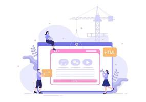 desarrollo de software y código de programación en la ilustración de vector de computadora para tecnología, equipo de ingenieros, codificación, material de marketing, negocios y presentación