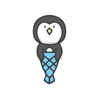 mascota de dibujos animados pingüino sirena. ilustración para camisetas, carteles, logotipos, adhesivos o prendas de vestir. vector