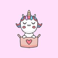 vector de dibujos animados de unicornio kawaii en pequeñas cajas. perfecto para niños de guardería, tarjetas de felicitación, baby shower, diseño de tela.