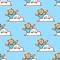 gato kawaii en la nube de patrones sin fisuras de fondo. perfecto para niños de guardería, tarjetas de felicitación, baby shower, diseño de tela. vector