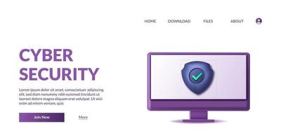 Cyber security desktop data privacy protection 3d shield cute color landing page template concept vector