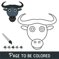 cara de búfalo divertida para colorear, el libro para colorear para niños en edad preescolar con un nivel de juego educativo fácil. vector