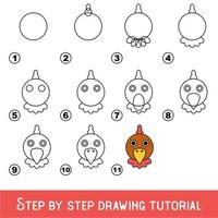 juego para niños para desarrollar habilidades de dibujo con un nivel de juego fácil para niños en edad preescolar, tutorial educativo de dibujo para cara de pollo. vector